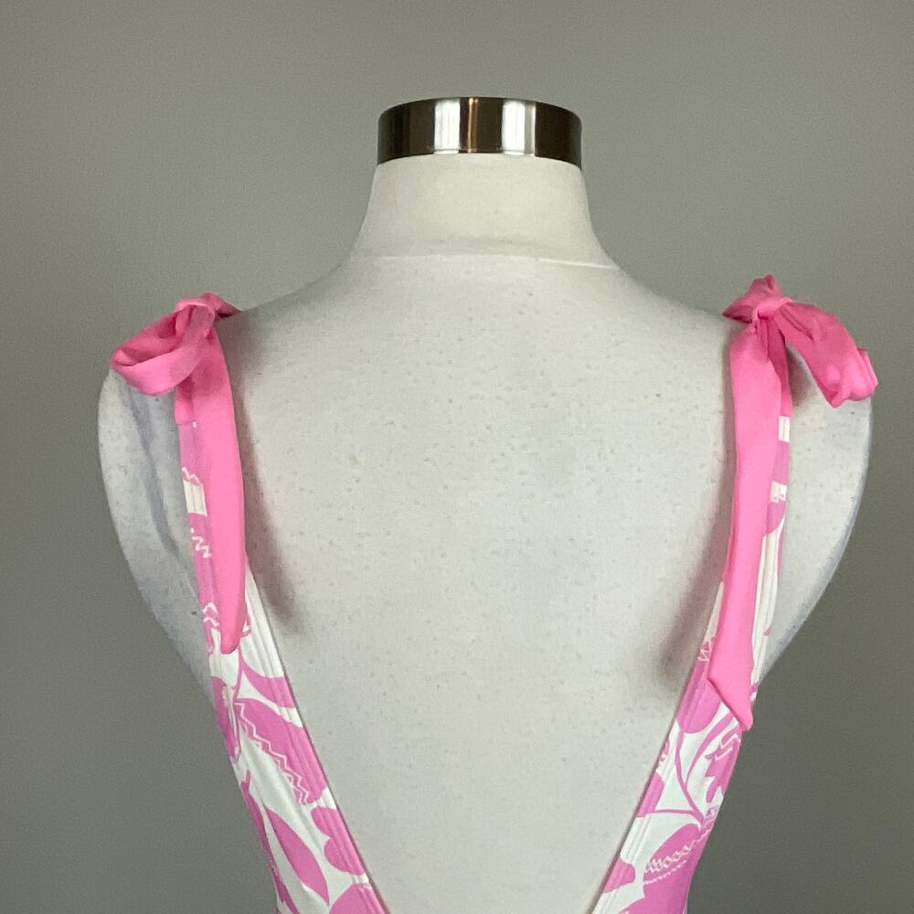 Kate Spade Pink and White Bathing Suit Floral One-Piece Scoop Back Size Medium - Picture 9 of 11
